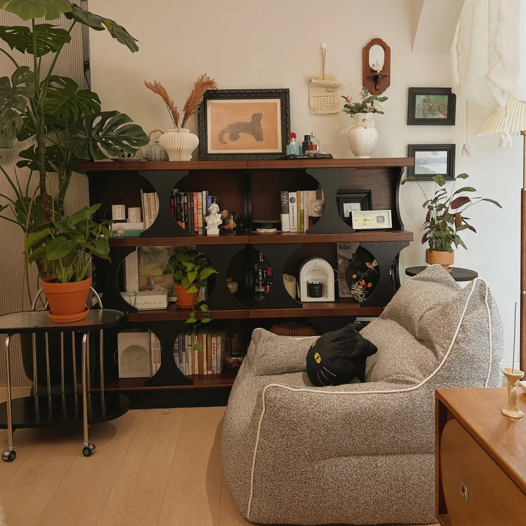 实木覆古哈迪德书柜客厅半墙矮书架家用模块组合柜中古风沙发边柜