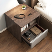 床头柜小型家用卧室收纳柜一体简易置物架实木色出租房用收纳柜子