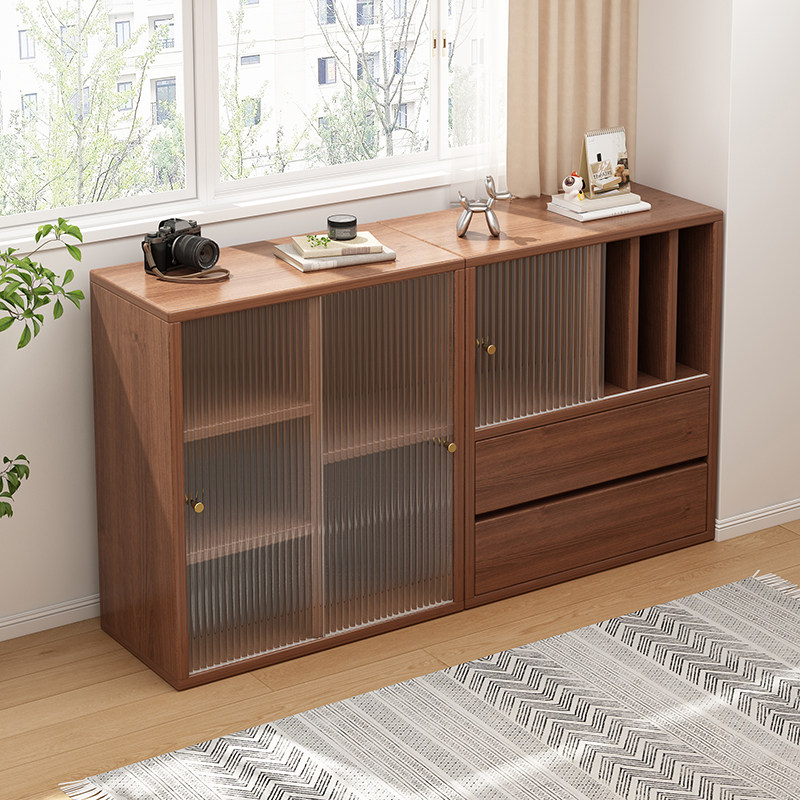 实木收纳柜落地置物柜靠墙组合收纳柜中古风防尘矮书柜家用餐柜,收纳整理,收纳柜,淘宝优惠券,粉丝福利购,淘宝优惠卷