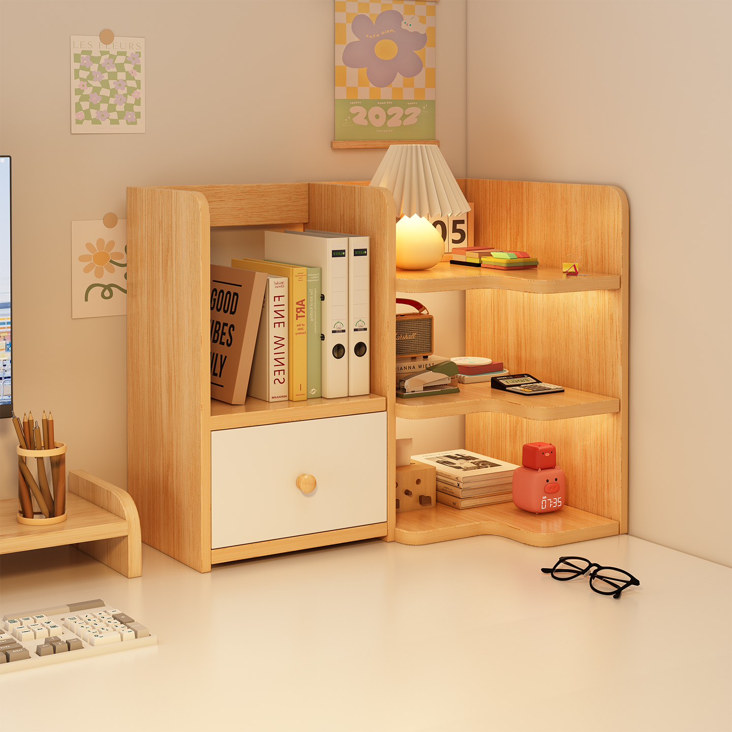 桌面置物架转角书柜学生宿舍书桌谷子展示架2025新款桌上三角书架