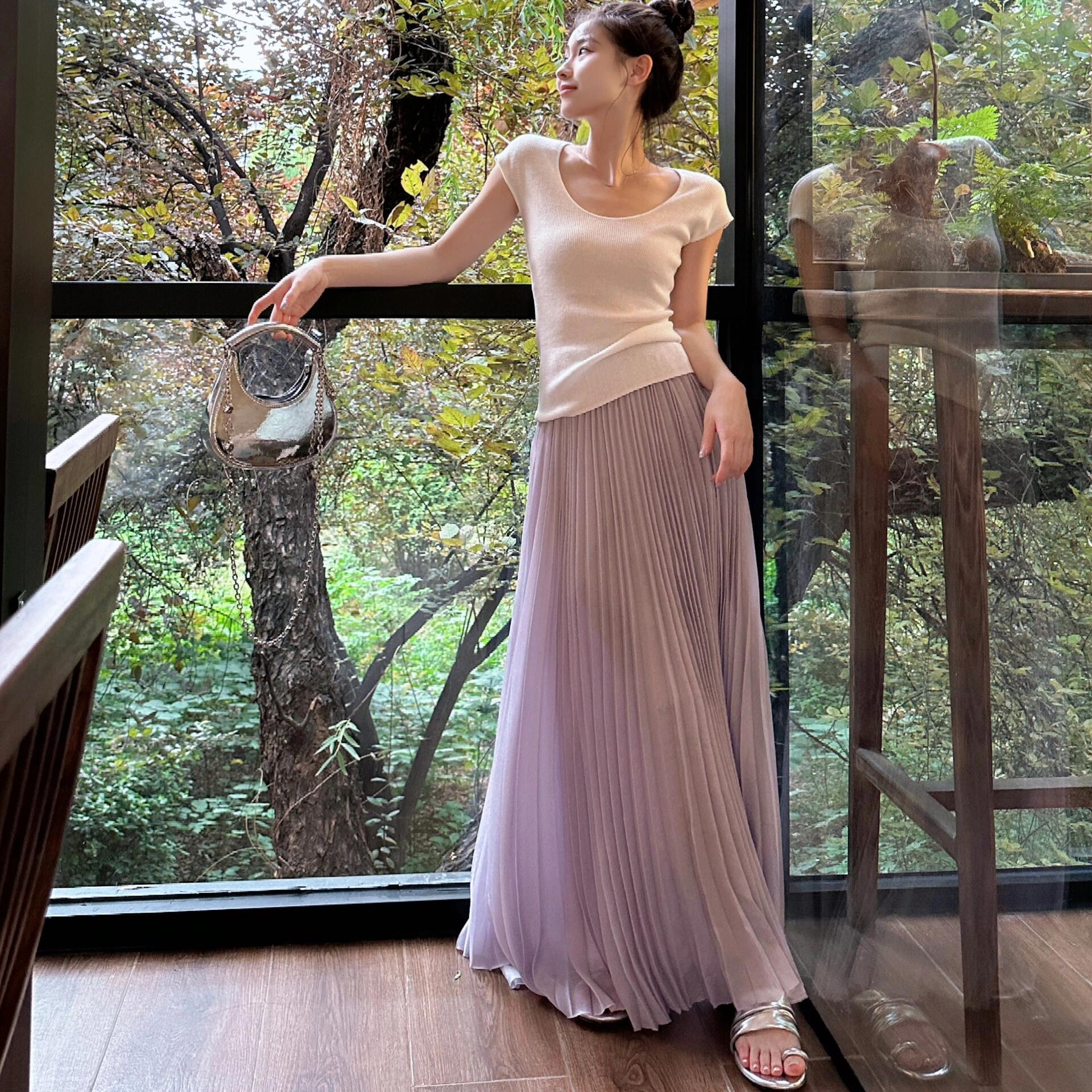 紫色半身裙女春夏季温柔风中长款