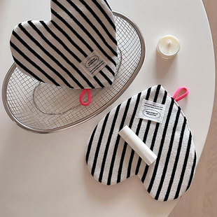 nicethings 韩系ins风黑白条纹毛巾面料心形杯垫夹棉隔热垫拍照