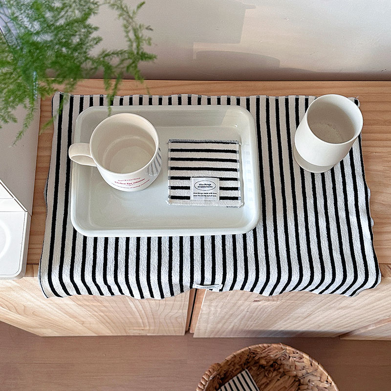 nicethings 韩系ins风黑白条纹毛巾面料餐巾杯垫 多用途防尘盖布