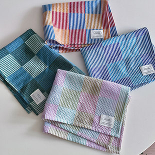 nicethings韩系自制彩色格子餐巾单层餐垫多用途防尘盖布拍照背景