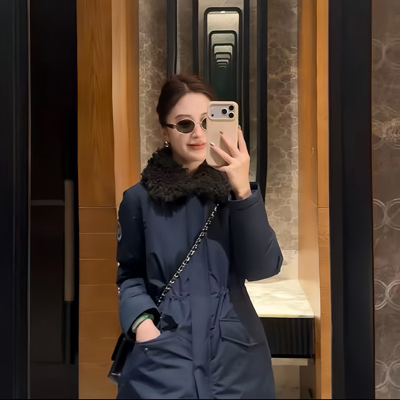 90鹅绒服气质毛领中长款羽绒服女收腰显瘦保暖外套派克服深蓝色,女装/女士精品,羽绒服,淘宝优惠券,粉丝福利购,淘宝优惠卷
