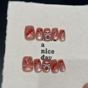 G15烟火醒狮葫芦穿戴甲百搭显白短方立体滴胶卡通渐变可拆卸美甲