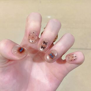 穿戴蝴蝶结波点显白美甲指甲贴片 新款 f389 2026可爱暹罗猫眼短款