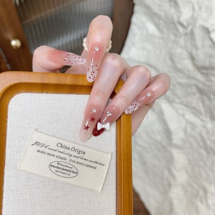 G1244乳白渐变豹纹手工穿戴甲秋冬新款ins星星蝴蝶结美甲高级显白