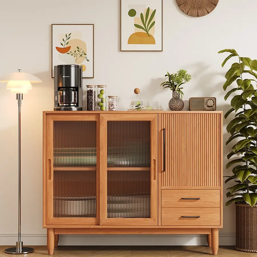 北欧餐边柜实木客厅收纳柜靠墙日式家用简约厨房餐柜储物柜茶水T&