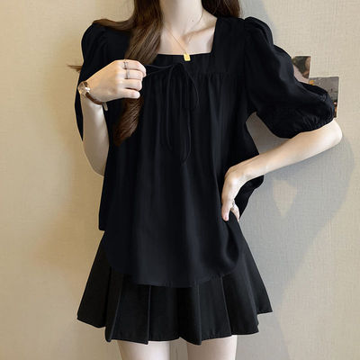 大码气质雪纺短袖衬衫女