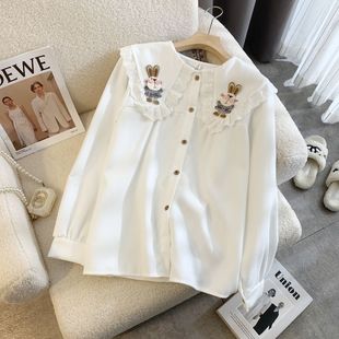 衬衫 宽松长袖 衬衣2 森系学院风娃娃领小兔子贴布大码 胖MM300斤春季