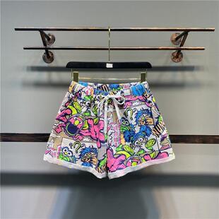 胖mm显瘦宽松百搭休闲裤 特大码 女夏季 卡通涂鸦阔腿短裤 300斤时尚