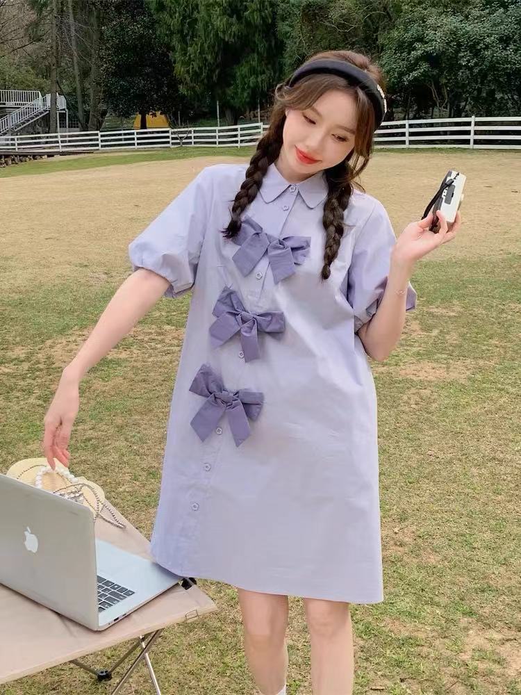 大码女装蝴蝶结连衣裙
