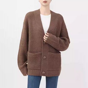 白领哥弟新2024秋冬新款中长款宽松毛衣针织外套开衫女装5499196