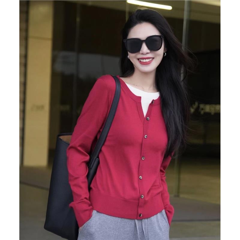 专柜代购新款假两件针织衫开衫