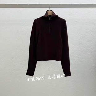 韩国东大门代购STATEMENT 25秋冬新款半拉链翻领长袖针织毛衣女