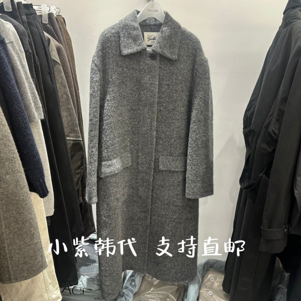 韩国GALLERY-P翻领长款羊毛大衣