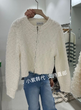 韩国东大门代购REPELLER26春新款时尚百搭圆领拉链显瘦针织开衫女