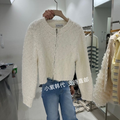 韩国东大门代购REPELLER26春新款时尚百搭圆领拉链显瘦针织开衫女
