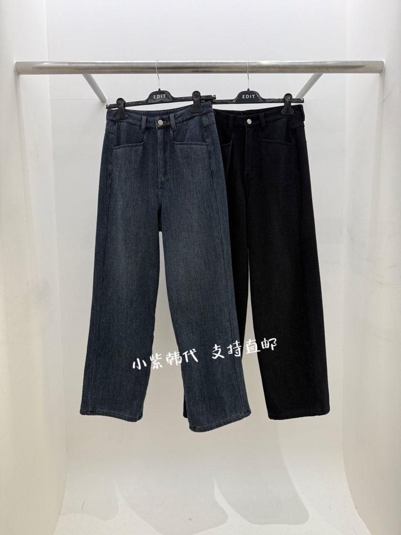 韩国东大门代购EDIT 25冬新款时尚百搭高腰显瘦休闲加绒牛仔裤女