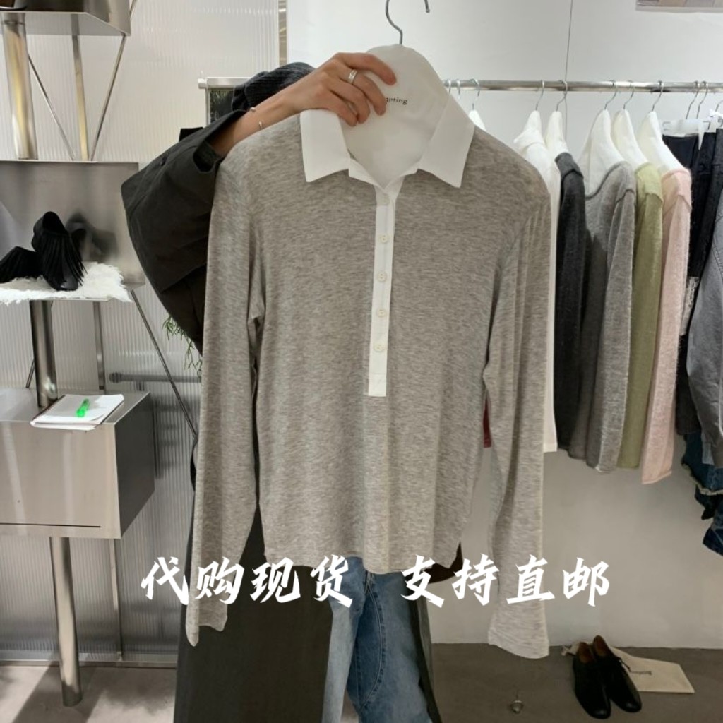 TEMPTING韩国正品东大门26秋新款时尚百搭翻领长袖T恤女图片