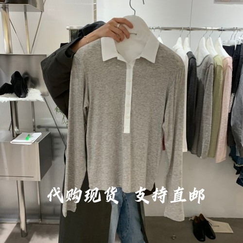 TEMPTING韩国正品东大门26秋新款时尚百搭翻领长袖T恤女