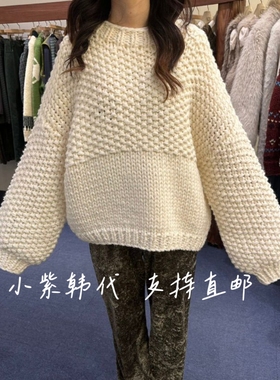 FURE韩国东大门代购2025秋冬女装新款纯色圆领长袖针织毛衣女