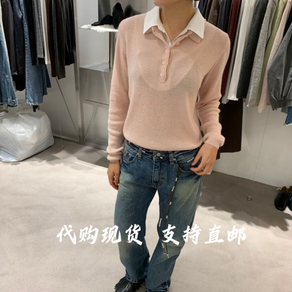 TEMPTING韩国正品东大门26秋新款时尚百搭翻领长袖假两件T恤女图片