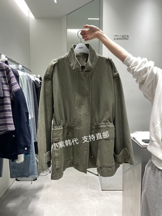 韩国东大门代购NUESE 26春新款立领系扣收腰简约宽松工装外套女