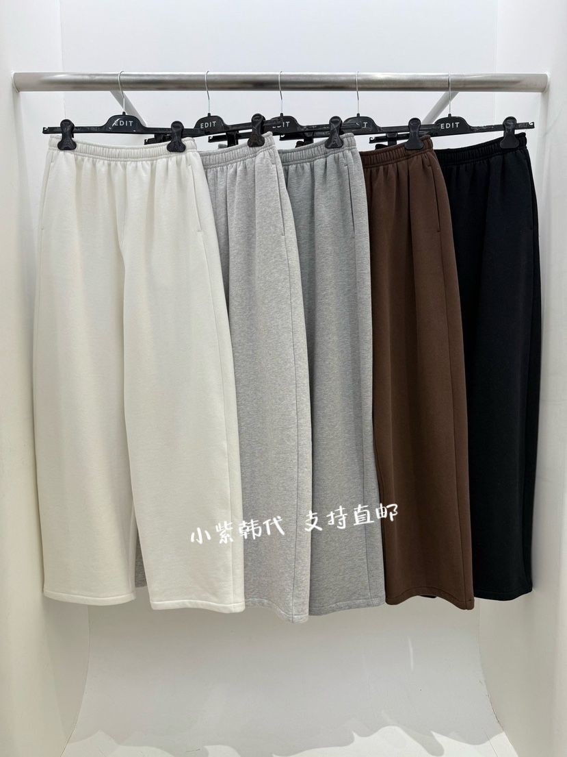 韩国东大门代购 EDIT 25冬新款净版松紧腰加绒宽松休闲裤女