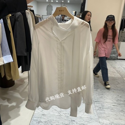 包邮 BES韩国正品东大门 2026秋新款时尚飘带百搭纯色长袖衬衫女