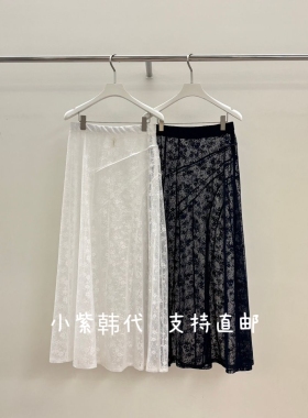 PEBBL-E韩国东大门代购2026春夏女装新款纯色蕾丝边半身裙女