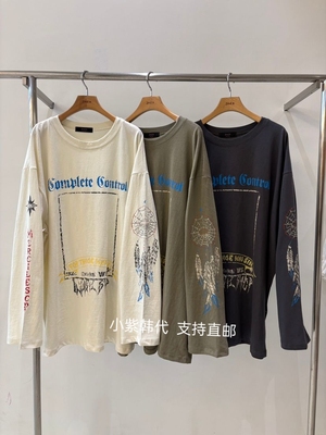 韩国东大门代购 2ND K 26春新款时尚百搭圆领印花宽松长袖T恤女