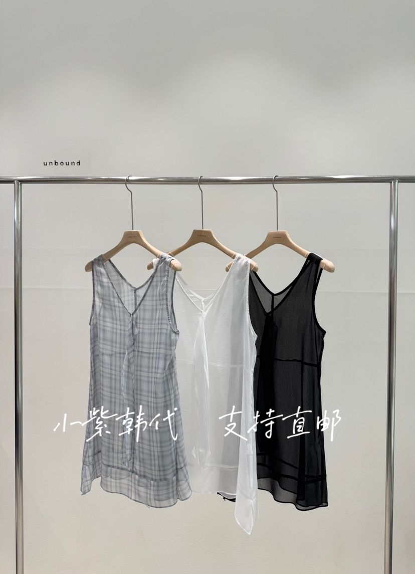 一件包邮~UNBOUND韩东大门正品代购2025春新格子V领无袖连衣裙女