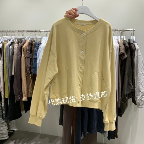 VENIR-A韩国东大门 2026秋新款女装圆领系扣纯色百搭卫衣外套女