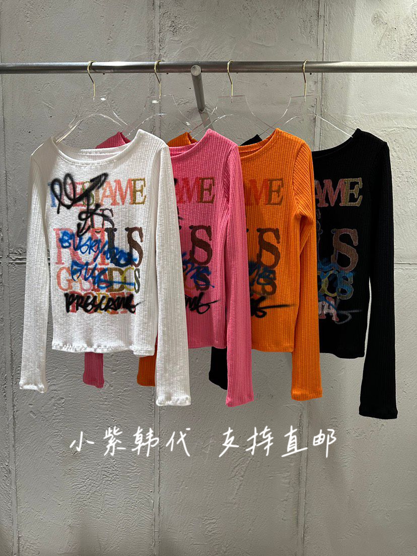 UNICO-p韩国东大门代购2025秋冬新款时尚百搭圆领字母长袖T恤女