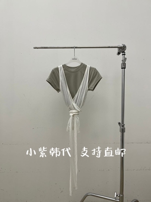 ATMOSPHERE韩国东大门代购2026春女装新款交叉绑带短袖假两件套装