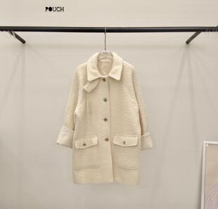 POUCH韩国东大门2026秋季新款女装时尚百搭翻领长袖毛呢大衣女