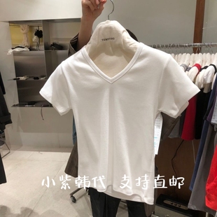 TEMPTING韩国东大门代购2026春女装新款纯色V领短袖T恤女