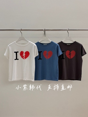 PEBBLE韩国东大门代购26春新款时尚百搭圆领爱心印花短袖T恤女