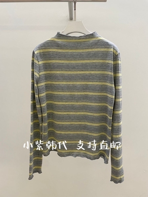 PEBBLE韩国东大门代购2026春新款时尚百搭条纹撞色长袖T恤女