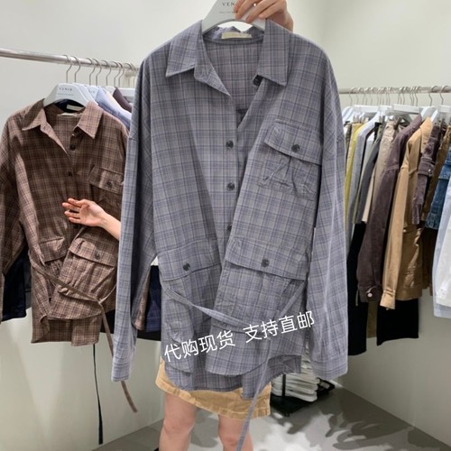 VENIR-A韩国正品东大门 2026秋新款女装时尚百搭格子外套女含腰带