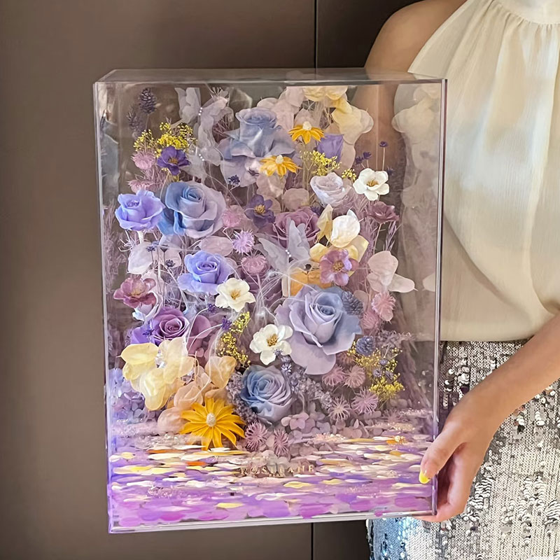 永生花高级感真花摆件送女生闺蜜生日礼物仪式感亚克力花盒圣诞节