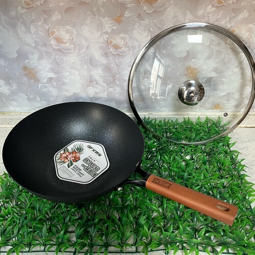 艾博菲铸铁32cm炒锅无涂层不粘锅圆底平底家用炒锅电磁炉燃气通用