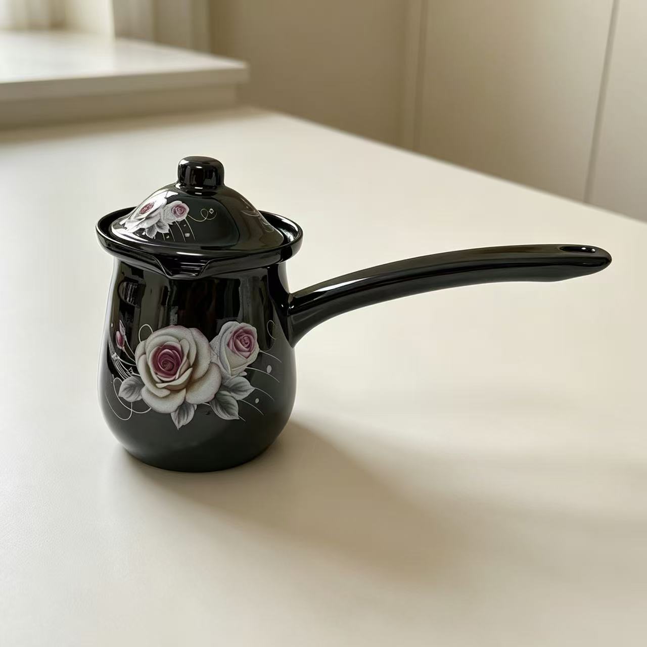 珐琅搪瓷小奶锅咖啡斗单柄奶锅电磁炉可加热奶杯迷你黄油锅油泼锅