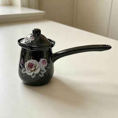 珐琅搪瓷420ml咖啡斗单柄奶锅电磁炉可加热奶杯迷你黄油锅油泼锅