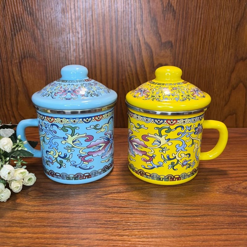 珐琅搪瓷杯带盖茶杯马克杯喝水杯啤酒杯牙杯茶缸铁杯子复古大容量,餐饮具,马克杯,淘宝优惠券,粉丝福利购,淘宝优惠卷