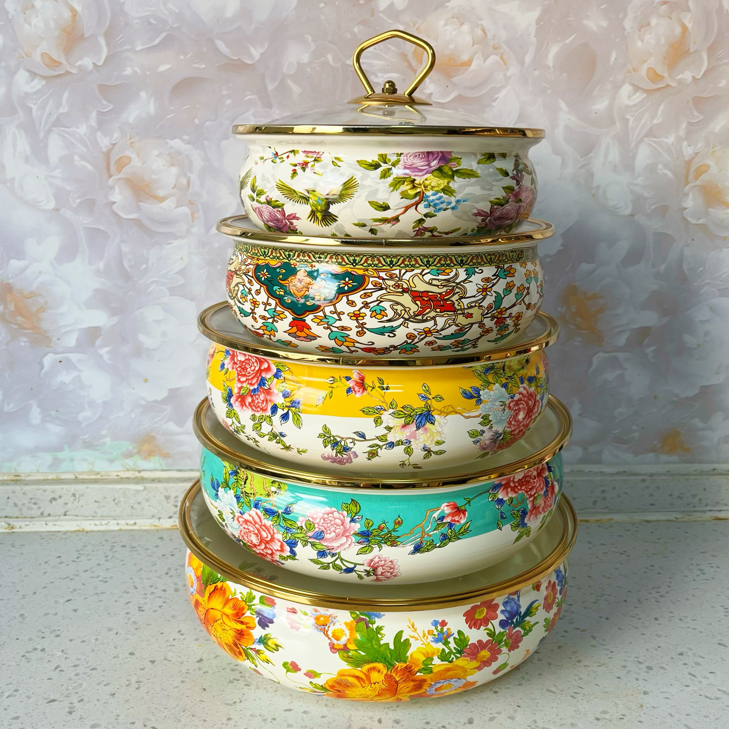 珐琅搪瓷带盖汤盆复古宫廷风饺子馅盆家用汤菜碗玻璃盖蒸肉搅拌碗,餐饮具,盆,淘宝优惠券,粉丝福利购,淘宝优惠卷