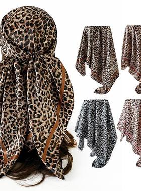 leopard print silk scarf women's headscarf shawl披肩仿真丝巾