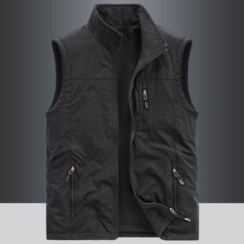 AUTUMN AND WINTER REVERSIBLE WEAR THICKENED FLEECE VEST MENS FISHING SHOULDER OUTDOOR QUICK-DRYING FLEECE HORSE CLIP STAND-UP COLLAR VEST